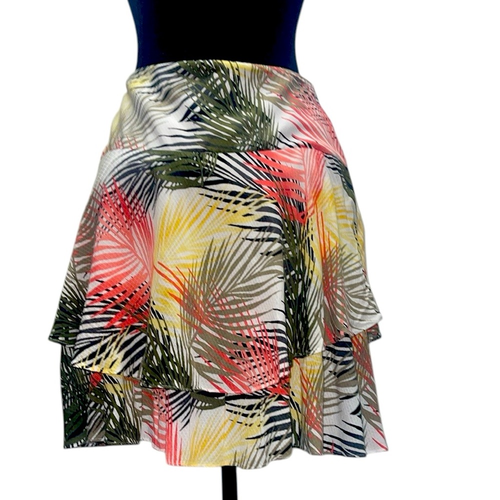 WHBM Soft Flowing Tiered Vibrant Pink Green and Yellow A-Line Skirt Size 2